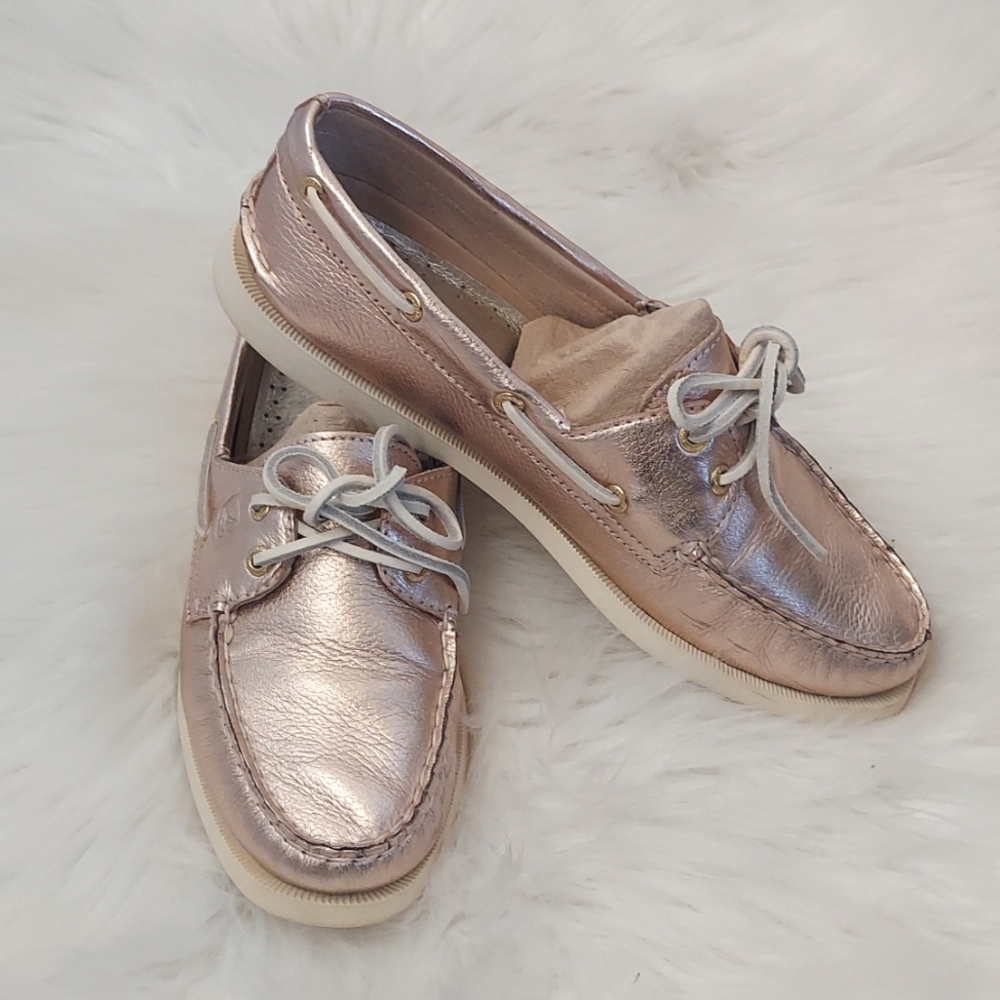 Sperry l rose gold metallic boat shoes